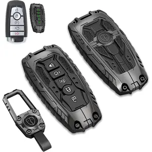 Mech Style Heavy Metal Key Fob Cover for Ford F150 Explorer Fusion Escape Edge Expedition F250 F350 F450 F550 Bronco Maverick Mustang, Zinc Alloy Key Case Protector, 3/4/5 Buttons, Gunmetal