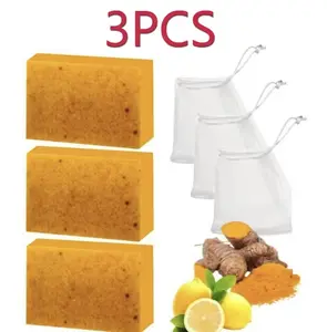 3PCS Turmeric Soap,Deep cleansingSoap,Moisturizing Soap For Face &Body,Body wash & Soap For Women& Men jabon curcuma Body CareComfort Skin Care acid kojic glow bar nurture Moisturizer Cleanser Acne Lemon