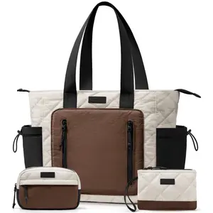 Bagstellar Puffer Tote Bag for Women, Lightweight Large Work Tote Laptop Bag, Travel Tote Bag with Zipper Gifts for Women Teacher Nurse Quilted Shoulder Organiser for School Gym