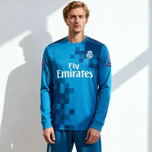 1718  Away Champions League Blue Cristiano Ronaldo 7 Long Sleeve Soccer Jersey
