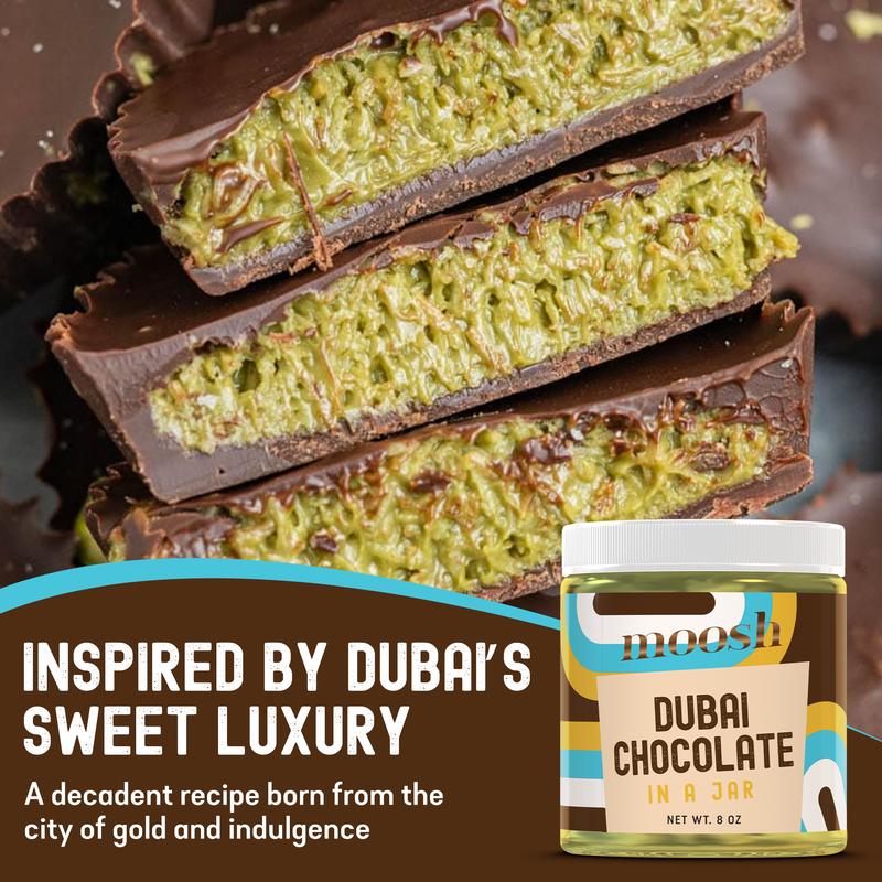 Moosh Dubai Chocolate Jar – Pistachio & Kataifi Chocolate Dessert Spread & Snack, Perfect by the Spoon, for Toast, Pastries & Candy Making (8 oz)