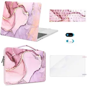 Compatible with MacBook 13 inch Case M220252016 A2338 M1 A2251 A2289 A2159 A1989 A1708 A1706,Plastic Hard CaseSleeve BagKeyboard SkinWebcam CoverScreen Protector,Marble MOMBH216,Pink