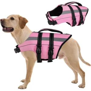 Large Dog Life Jacket, Lightweight Swim Vest with Handle for Doggy Beach, Dogs Flotation for Boating Kayaking with Reflective Strips, Pink, XL