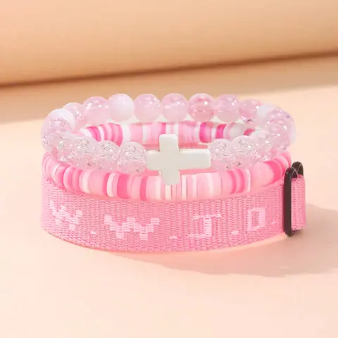 WWJD Letter Beaded Bracelet, Fashionable Cross Charm Decor Beaded Bracelet for Women & Men, Trendy All-match & Exquisite Jewelry for Birthday Gift, Neutral Design, Stackable Bracelets, Bracelet with Charms, Trendy Jewellery Accessories