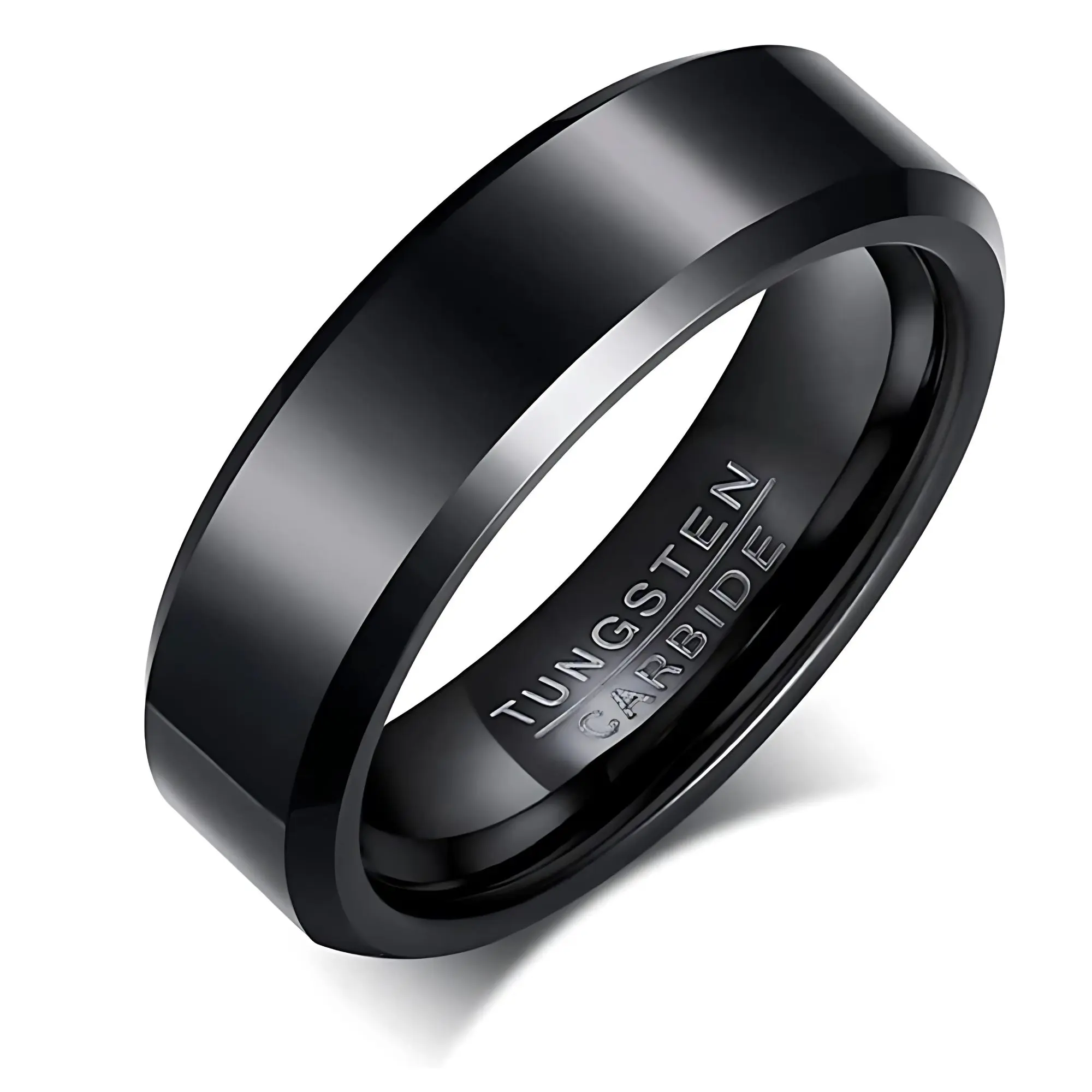 Tungsten Carbide Black Wedding Band for Men by Ginger Lyne | 6 mm Matte Finish Polished Edge Heavy Comfort Fit Bridal Ring for Women | Matching Rings for Couples Anniversary Engagement Jewelry