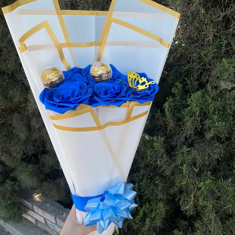 Artificial Eternal Blue Rose Bouquet - Long-Lasting Decorative Flowers for Home & Room Accent, Meaningful Father's Day Gift for Men/Fathers for Gift Giving
