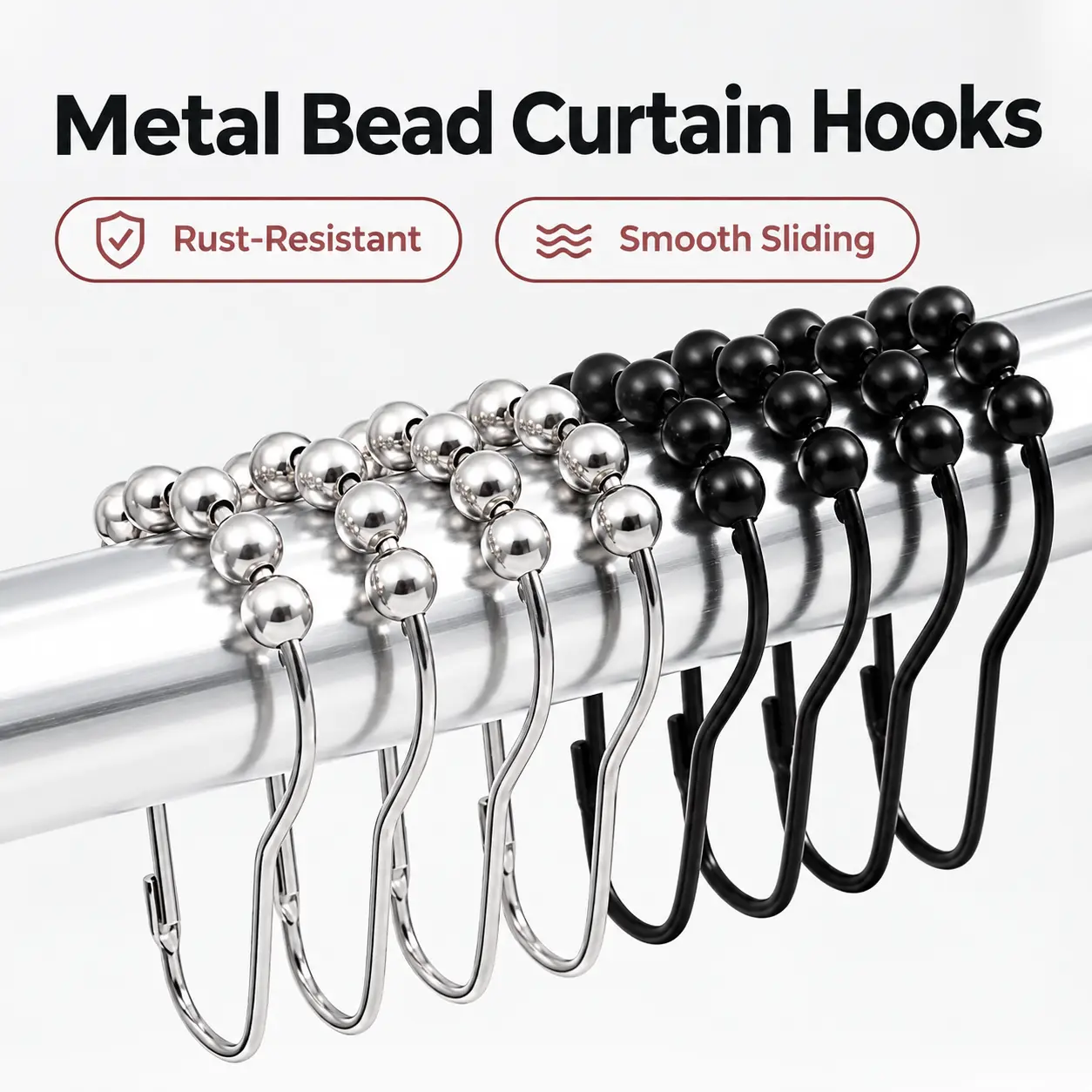 12 Pack Shower Curtain Hooks, Metal Roller Ball Shower Curtain Rings, Smooth Glide Rust-Resistant Bathroom Hooks for Shower Curtains & Rods