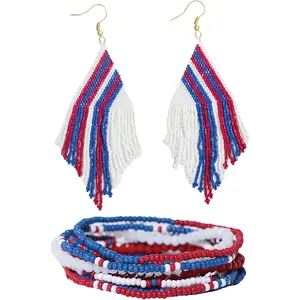 Women's  Day , Beaded Bracelets and Beaded Fringe Earrings Set,   for College Students, Teachers, Team Gifts, Football Moms
