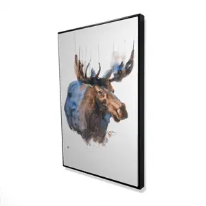 360 stand Artistic Abstract Blue Moose Motif Rustic Wildlife Framed Wall Art - 24x36 in, Ready-to-Hang Home Decor Decoration, Ideal Gift for Home Supplies Lovers, Artwork, Nature