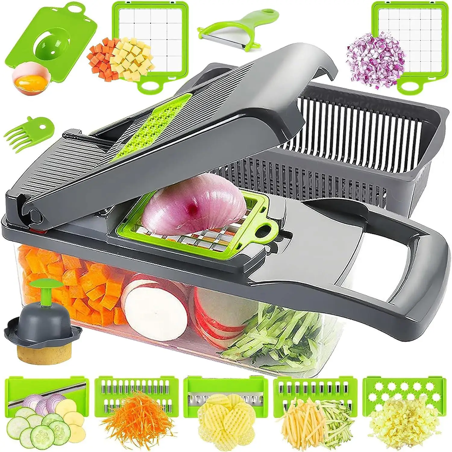 16 in 1 Multifunctional Vegetable Chopper, 1 Set Vegetable Cutter with 8 Interchangeable Blades, Vegetable Slicer for Carrot, Onion, Potato, Kitchen G