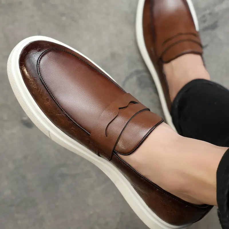 Men's Casual Plain Color Flat Loafers, PU Leather Footwear Slipon, 2024 New Style Fashionable Round Toe Slip-on Loafers for Daily Wear, Lightweight Breathable Comfortable Shoes for Men