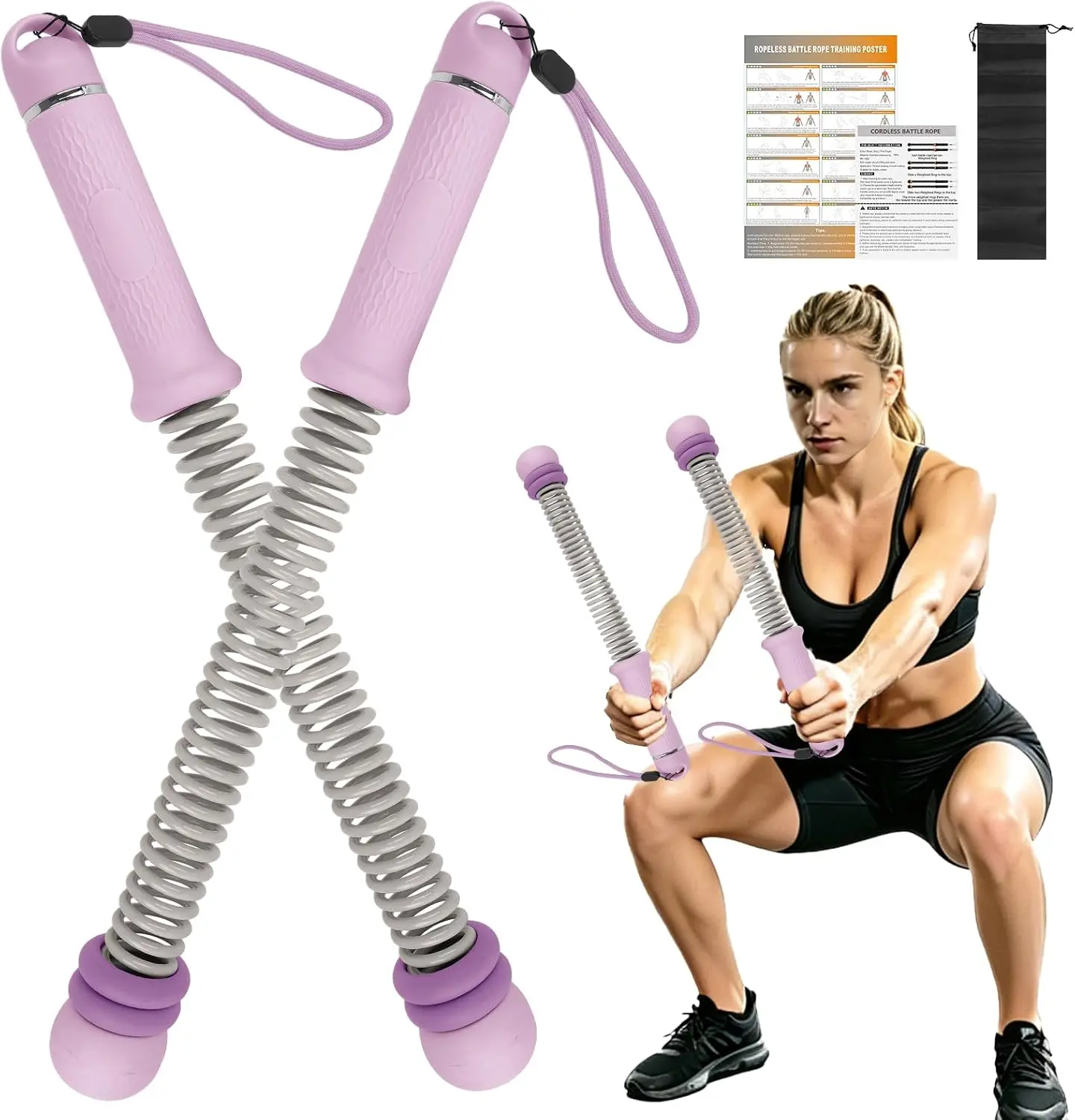 Ropeless Battle Ropes Portable Exercise Equipment - Cordless Setup, Silent Swing, Compact Suspension Trainer with Flex Straps, Strength Train Gear, 3-Year Durability, Small-Space Fit for Home Gym Travelers