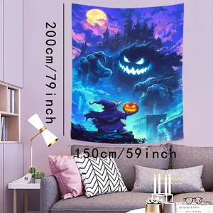 1PC Large Halloween Pumpkin Wizard Tapestry Spooky Castle Wall Art Tapestry for Bedroom,Living Room,Office,Party or Room Decor Extra Large 78x59inch Polyester Tapestries with Free Installation Package Decor As Best Gift for Halloween and Friends
