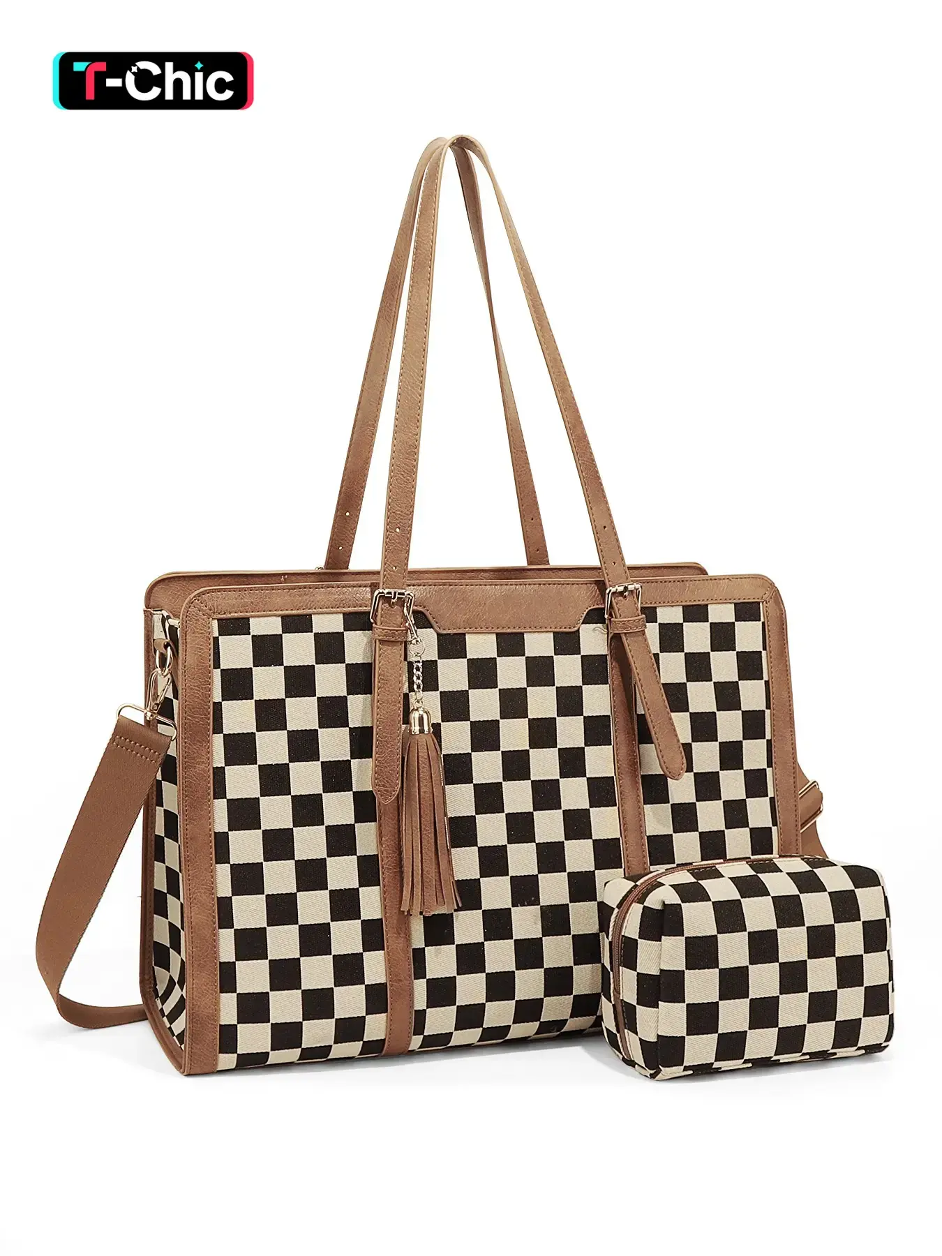 Laptop Bag for Women 15.6 inch Lightweight Laptop Grid Tote Bag,Checked Crossbody bag,Large Capacity Computer bag with Clutch Purse for Business, Work, Office, Travel, School,Casual,Checkered Pattern Bag,Crossbody Shoulder Tote