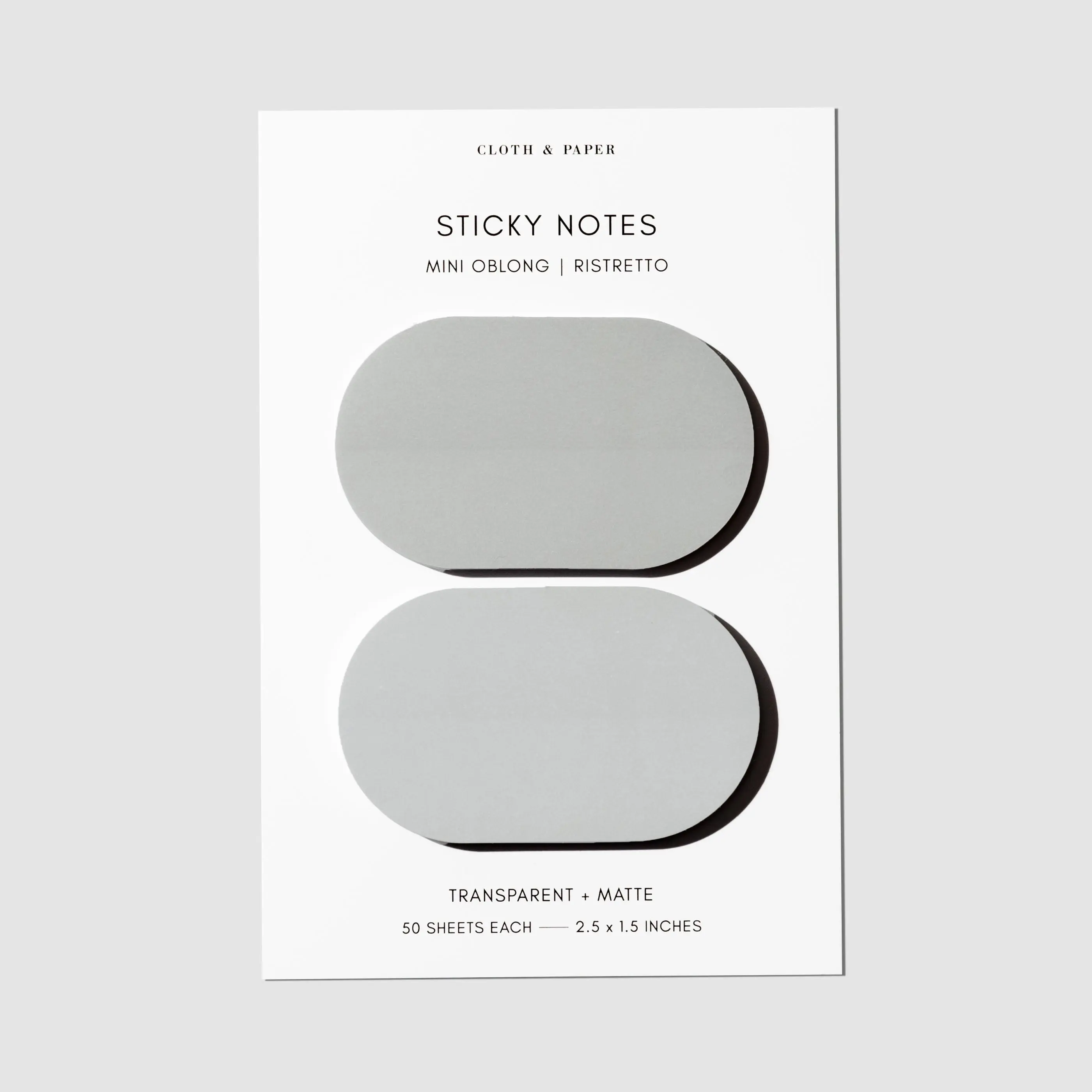 Cloth & Paper Mini Oblong Sticky Note Set Ristretto - 50 Sheets Each Transparent Matte Oil Based Ink 2.5 x 1.5 Inches for Tasks & Plans