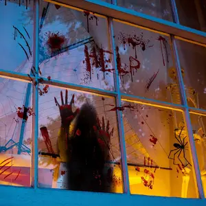 Bloody Handprint Ghost Window Stickers - Halloween Decoration Set, Double-Sided DIY Glass Stickers, Bloody Handprint Ghost Shadow Pattern, Create Spooky Halloween Party Decorations, Suitable for Schools, Homes, Offices and Party Window Decorations