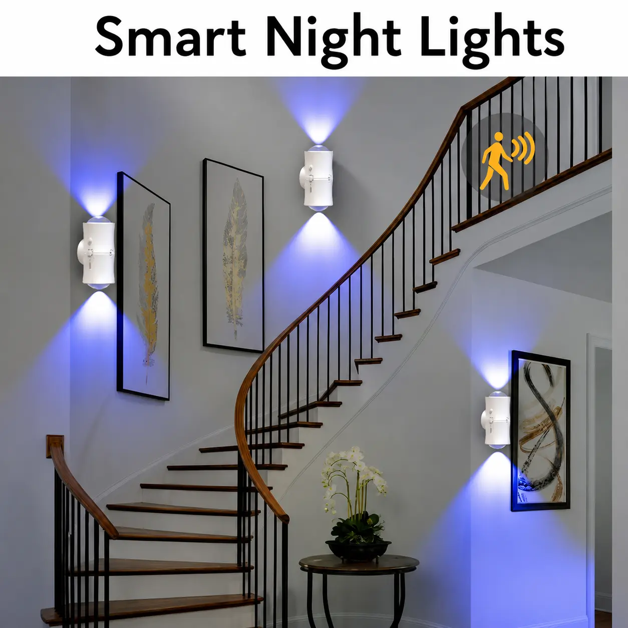 DALRIVO Minimalist Smart Motion Sensor Wall Lamp - RGB Gradient Ambient, Magnetic Stick-On, 1500mAh USB Rechargeable, ABS+PC, Auto On/Off Indoor Light for Stairs, Bedroom