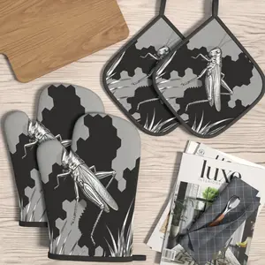 4pcs Heat Resistant Oven Mitts And Potholders Insect Greyish-black Oven Mitts And Pot Holders Sets Suitable For Kitchen Decoration, Cooking, Grilling, Baking And Great Holiday Camping Picnics Gifts