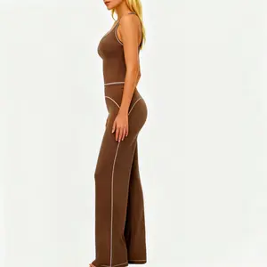 Women's Heart Collection 2-Piece Set – Short Sleeve Sport Top & Flare Leggings | Brown Activewear Outfit
