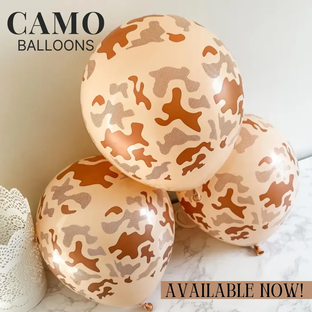 Cream & Brown Camouflage Balloon – Hunting & Outdoor Party Decor [25 Pack]
