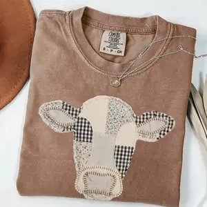 Comfort Colors Patchwork Cow T-Shirt, Quilted Farm Animal Head Tee, Gingham Floral Rustic Cow Lover TShirt, Comfort Colors Graphic Tee, Casual Outfit, Vintage Wash Shirt, Comfortable Menswear & Womenswear Top, May2