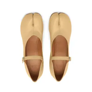 Tan Leather Ballet Flats - Tabi Janes for Women - Footwear
