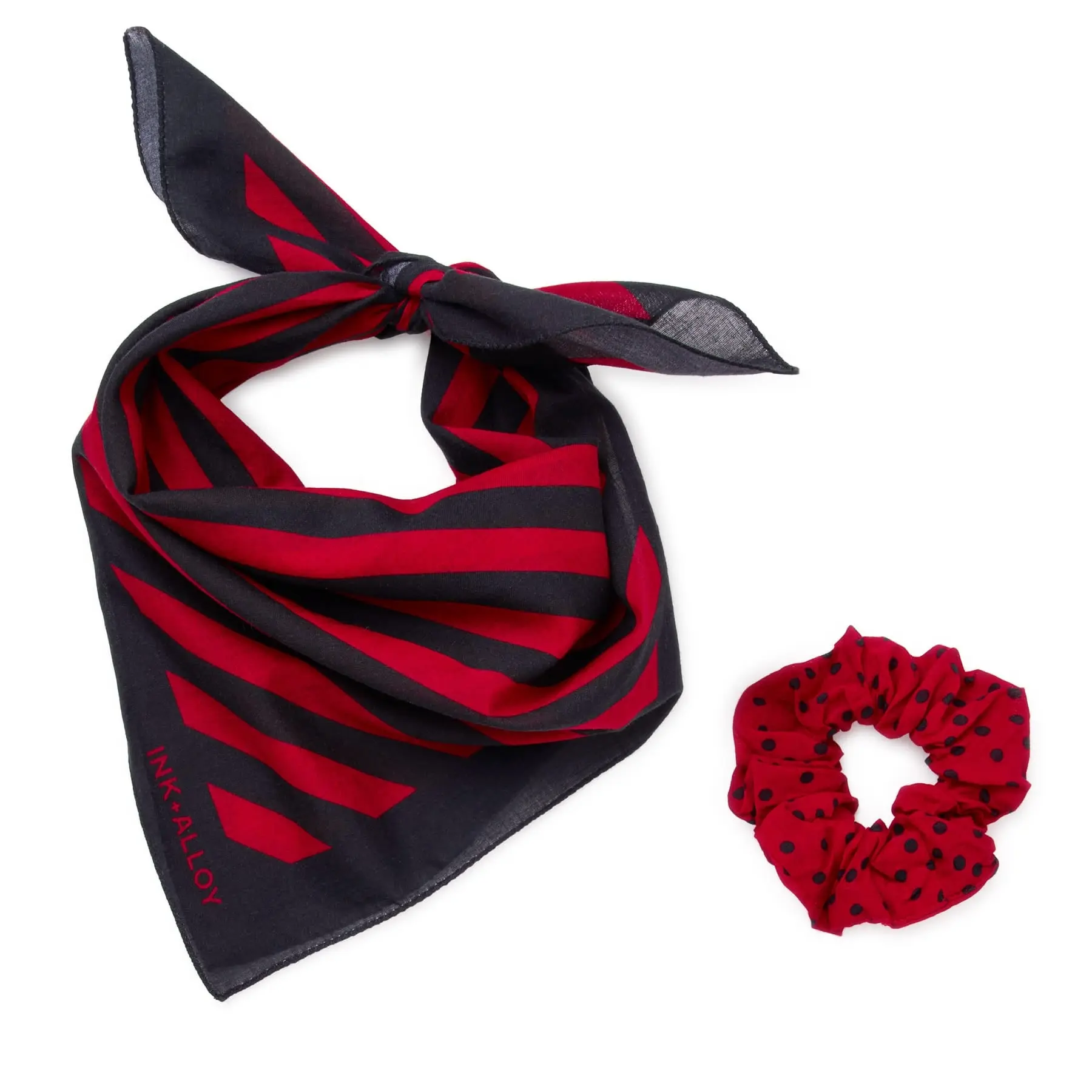 Game Day Diagonal Stripe Scarf + Scrunchie Red + Black 21x21