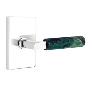 Emtek 5112.LSUS4.MRGN.RH Select Passage , Modern Rectangular Rosette , L-Square Stem , Green Marble Handle , RH
