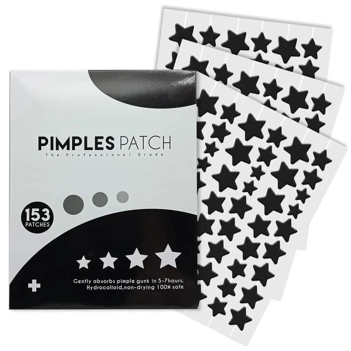 Black Star Hydrocolloid Pimple Patches for Face, 153-Count Acne Spot Stickers with Tea Tree, Salicylic Acid, Cica Oil, Cute Zit Covers for Skin Repair