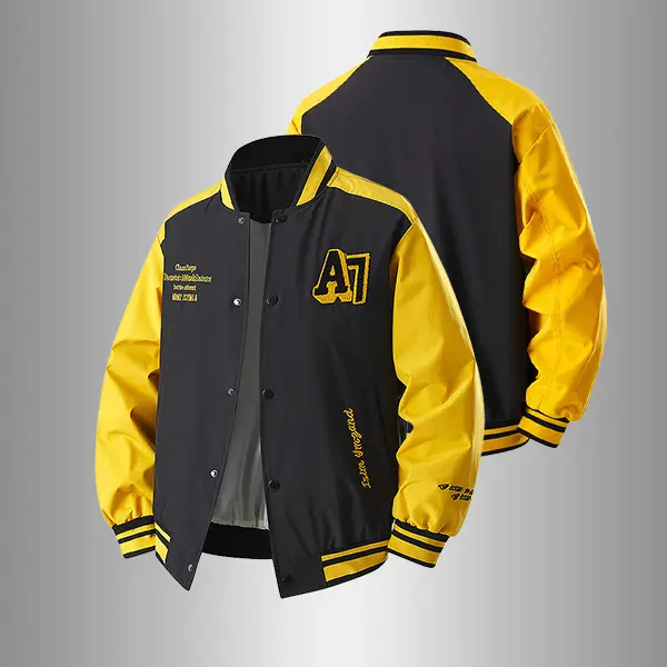 Men's Classic Long Sleeve Windbreaker Jacket - Baseball Collar, Letter Embroidery, American Vintage, Sporty Casual Menswear Top