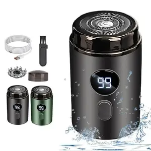 Mini electric shaver for men, portable travel razor with IPX7 waterproof rating, ultra-thin 3D floating blades, Type‑C fast charging, cordless pocket-sized electric shaver with LED battery display for wet and dry shaving—ideal for home and travel gifts