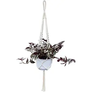 Plant Hanger, Indoor Hanging Planter Basket, Beads Decorative Flower Pot Holder, for Indoor Outdoor Boho Home Decor 35 Inch, Ivory (POTS NOT Included)