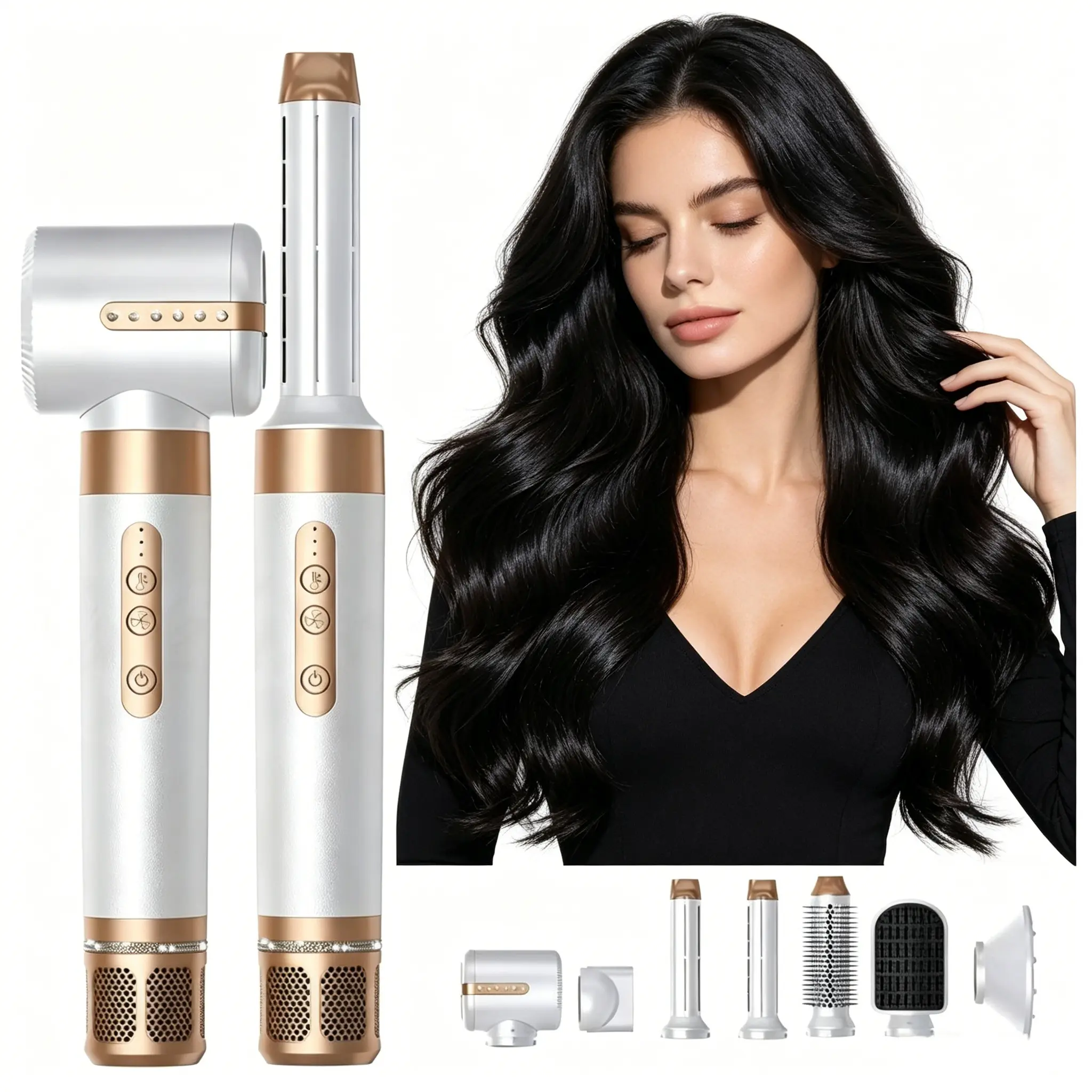 7 In 1 Hot Air Styler Set Auto Wrap Curling Iron Blow Dryer Brush, Multi-functional Hair Drying Straightening Volumizing Styling Comb