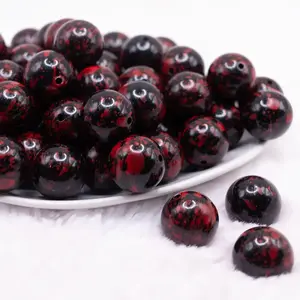 20mm Red and Black Splatter Bubblegum Beads