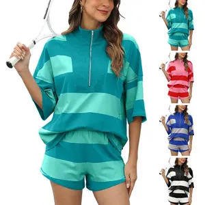 Naeduo Women's Striped 2 Piece Outfits Oversized Lounge Set Workout Sets Top Shorts with Pockets Clothes Suits 2 piece sets women loungesetwomen matching sets women sweatsuit set outfit matching sets SpringStatements