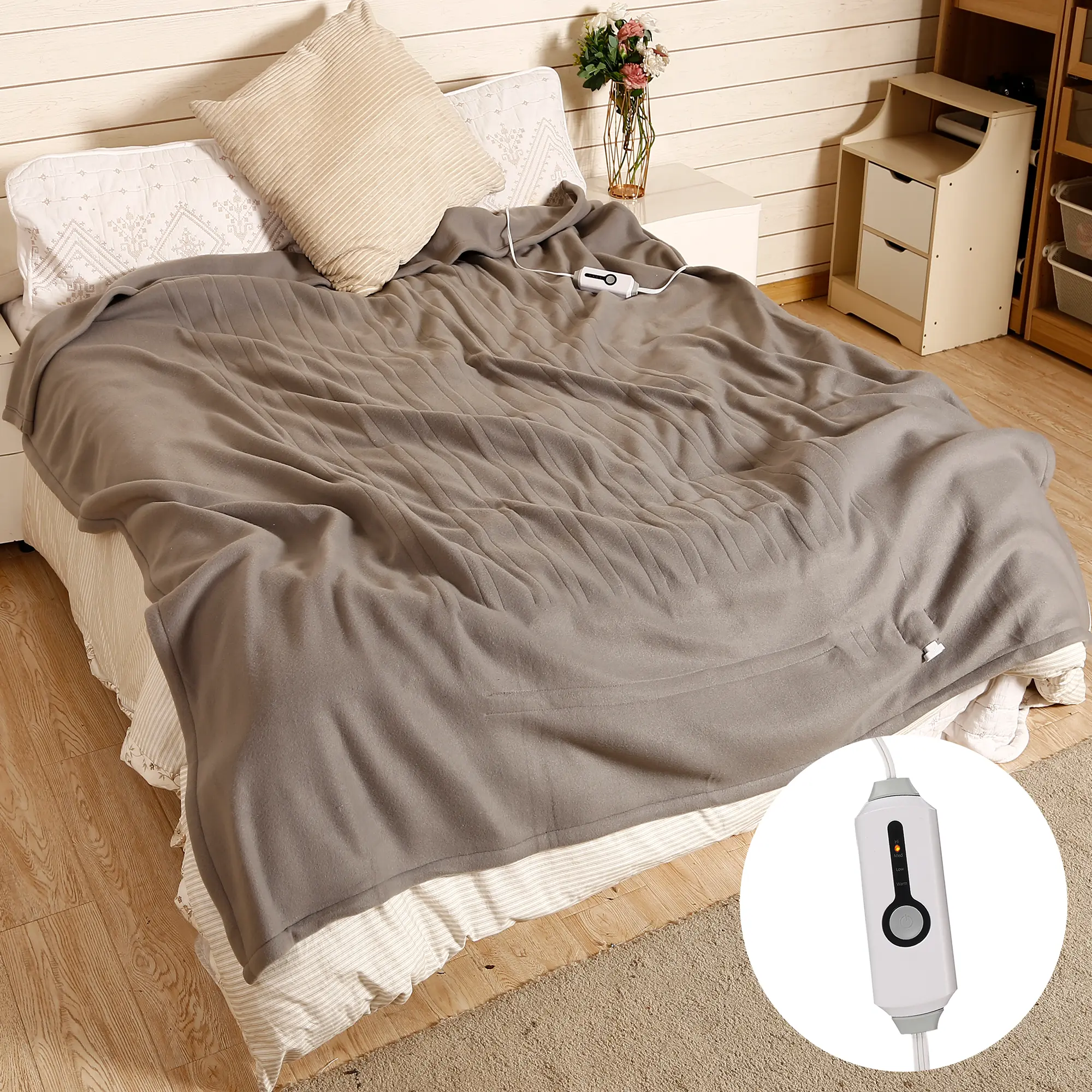 Electric Blanket Full Size Skin Friendly Warm Heating Single Sided Velvet Adjustable 4 Levels Comfortable Constant Temperature 10 Hour Shutdown, Machine Washable, Gift for Winter, Cozy Night, Home Use, Valentine's Day gift, FathersDavGift