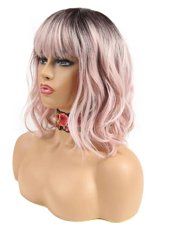 Noble Natural Wave 12 Inches Pink Ombre Color Short Curly BOB Hair Wigs