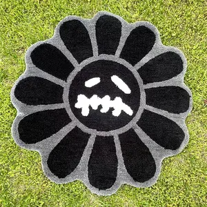 Vintage Sunflower Print Carpet, Foldable Washable Non-Slip Floral Shaped Rug, Flower Pattern Rugs, Large Area Sofa Coffee Table Mat, Ideal for Living Room Bedroom, Decorative Rug