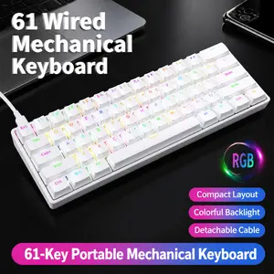 60% Mechanical Gaming Keyboard, 61 Keys, Ultra Compact, Hot-Swappable Red Switches, 17 Modes, RGB Backlighting, USB‑C, Detachable Cable, Ergonomic Design — Suitable for PC, Mac, gaming, office, and travel