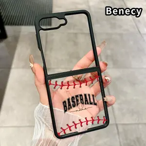 Baseball Mama Love Pattern Phone Case for Z Flip 7/6/5/4 Silicone TPU Folding Phone Case with Central Axis Protection and Full Lens Coverage