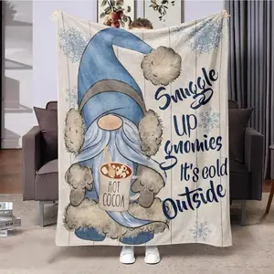 Cartoon Gnome Pattern Blanket, 1/2 Counts Soft Warm Throw Blanket, Air-conditioned Room Blanket, Warm Nap Blanket for Home Office Travel Camping