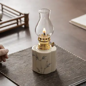 Hand painted ceramic butter lamp tea space candle lamp lighting outdoor camping atmosphere lamp retro ornament tea ceremony accessories canopy tent