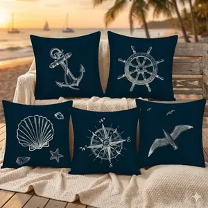 Navy Blue Bio-Polyester Printed Pillow Covers, Eco-Friendly Biodegradable Cushion Covers for Sofa Car Seat Decor, Ocean Aesthetic Decorative Accents for Dorm Bedroom Living Room Soft Furnishings