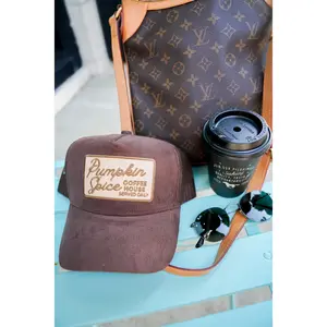 Pumpkin Spice Brown Corduroy Vintage Trucker Hat with Adjustable Snapback for Fall and Holidays