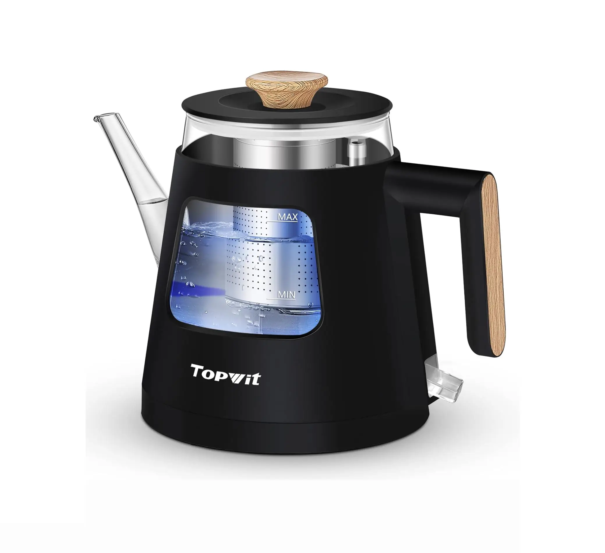 TOPWIT Electric Kettle, 1.0L Electric Tea Kettle with Removable Stainless Steel Infuser, BPA-Free Electric Glass Kettle with Window, Double Wall Water