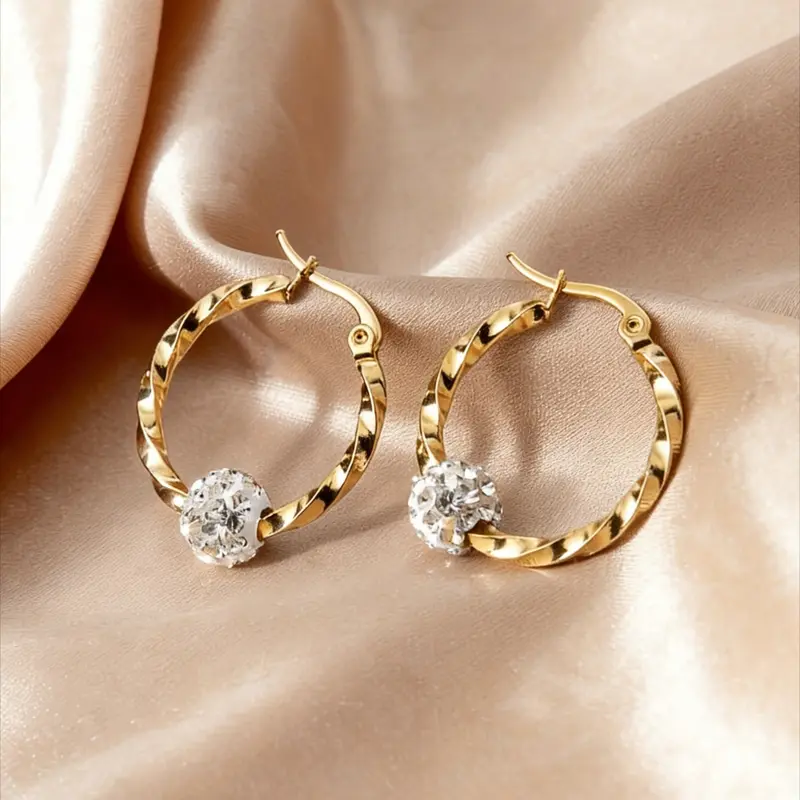 Elegant Stainless Steel Hoop Earrings, Stylish Jewelry, Sparkling Rhinestones-Perfect for Parties And Everyday Fashion, High Quality Earrings, Innovative Earrings