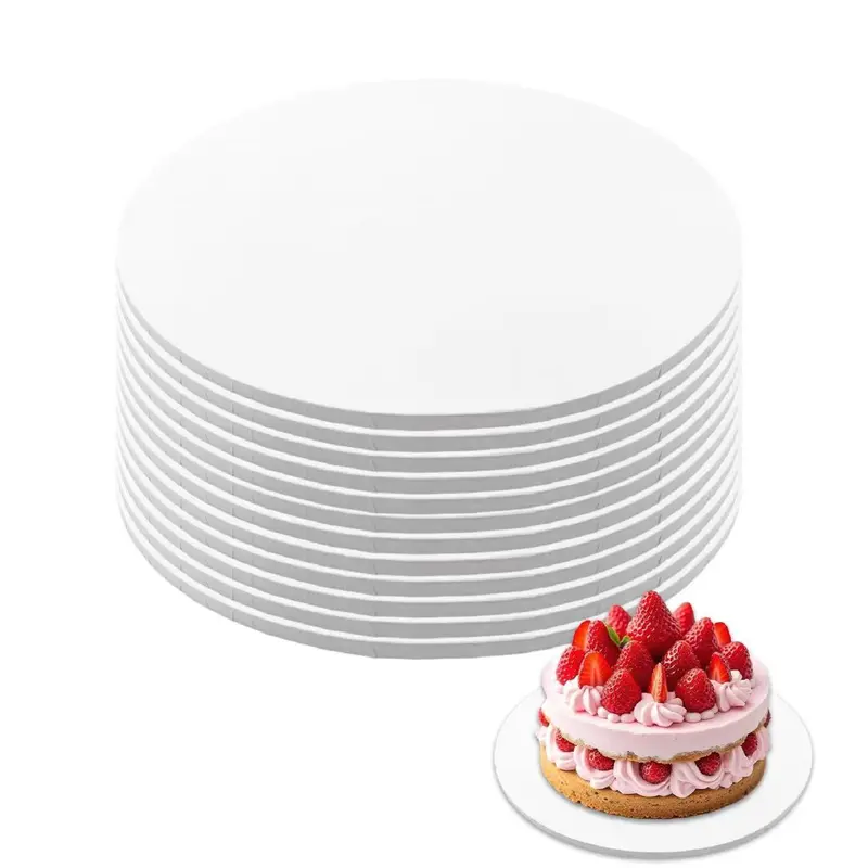 LitiVibecho 12 PCS Sturdy Round Shape Cake Drums, 0.25" Thick Food-Grade Oil-Proof White Cake Decorating Supplies, Wipe-Clean for Quick Redecoration, Pouch-Packed for Weddings, Birthdays, Christmas