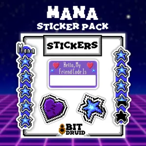 Mana Pixel Art RPG Themed Sticker Pack | 5 Gamer Stickers | 8-Bit Retro Gaming & RPG Accessories | Heart & Mana Meter Stickers, D&D Character Sheet Stickers | Funny Nostalgia Stickers for Gamers, D&D, Nerds