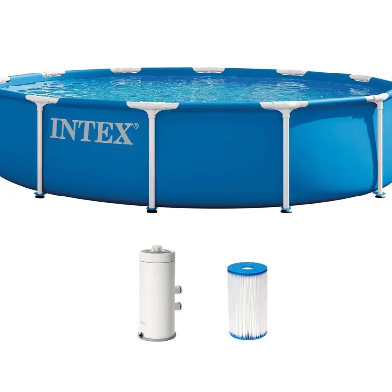 Intex Metal Frame 12 ft x 30 in Above Ground Pool Set, Round Swimming Pool with Steel Frame, 530 GPH Cartridge Filter Pump, and Type A Filter Cartridge