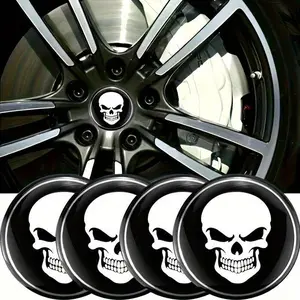 4Pcs 2.2 Inch Skeleton Skull Wheel Center Caps, Metal Emblem Hub Covers, Universal Skull Auto Exterior Accessories for Cars Motorcycles Trucks SUVs